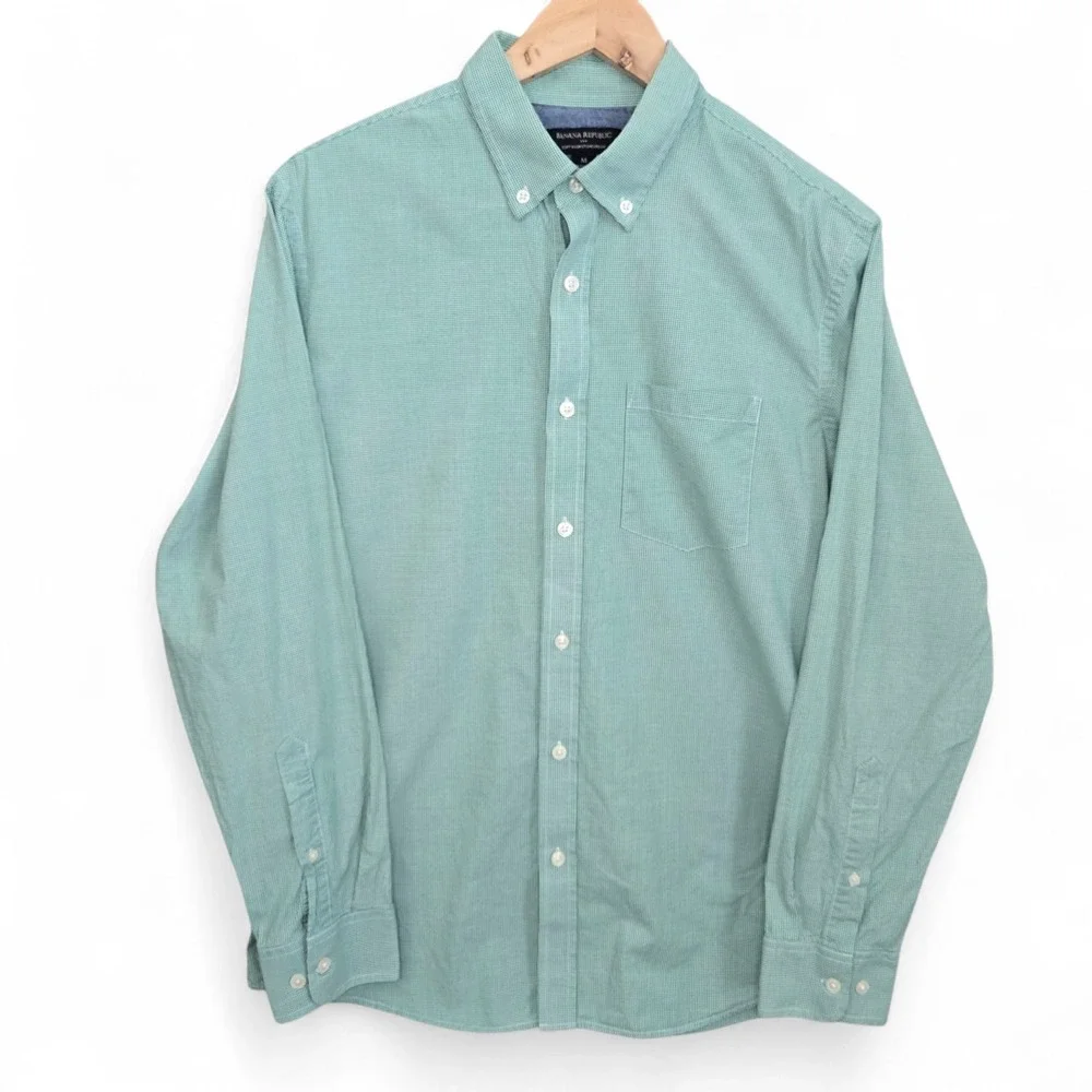 Banana Republic Shirt Mens Medium Green Button‎ Down Soft Wash Standard Fit